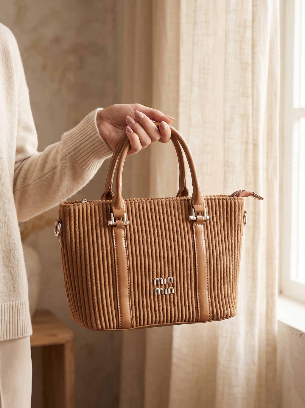 MIU MIU CARAMEL PLISSE CROSSBODY