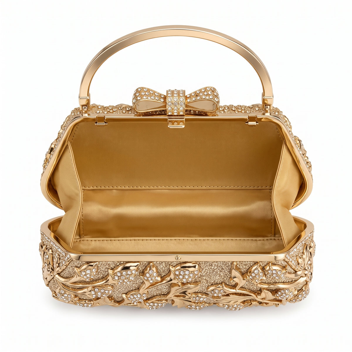 Golden Crystal Floral Evening Clutch