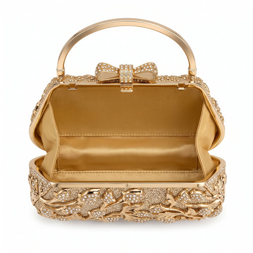Golden Crystal Floral Evening Clutch
