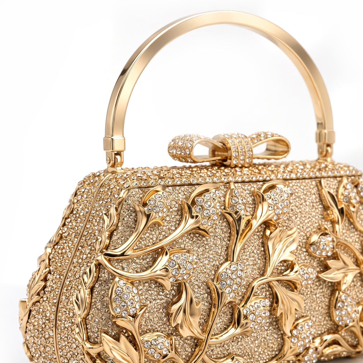 Golden Crystal Floral Evening Clutch